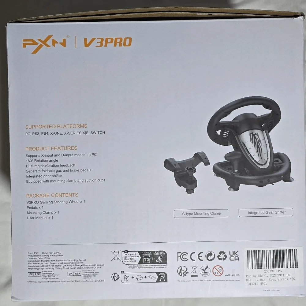 PXN V3Pro Gaming Racing Wheel & Pedals - PC, PS3/4, Switch & Others